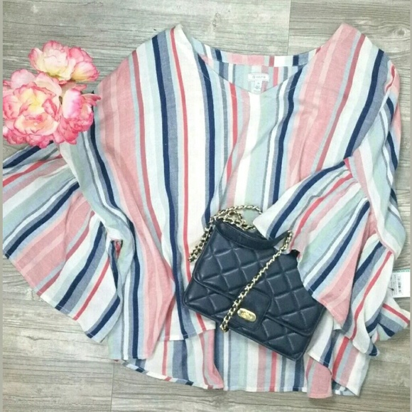 Susina Tops - Susina 2X Summer Breeze Stripe V Neck Ruffle